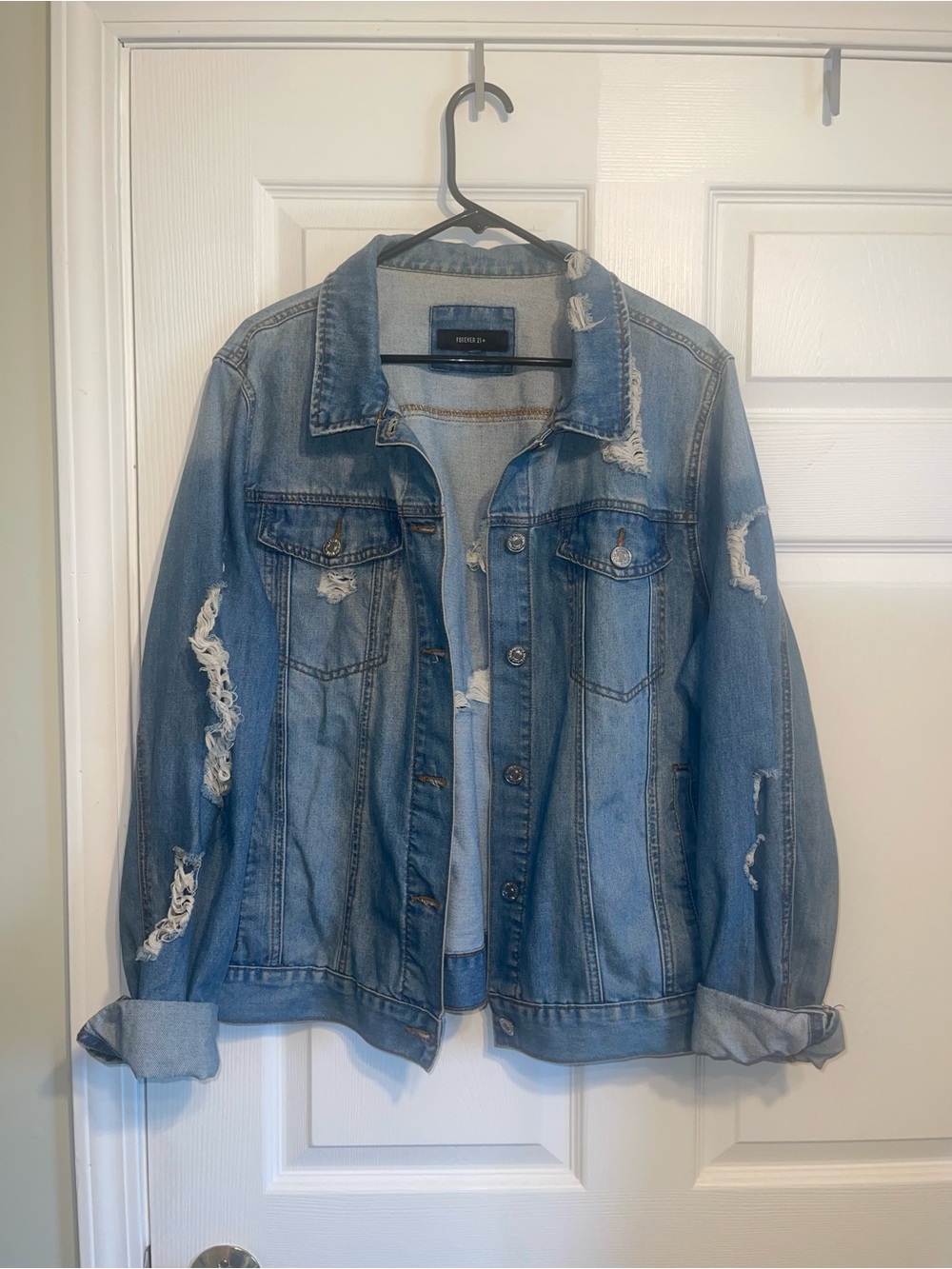 Forever 21 Blue Distressed Denim Jacket